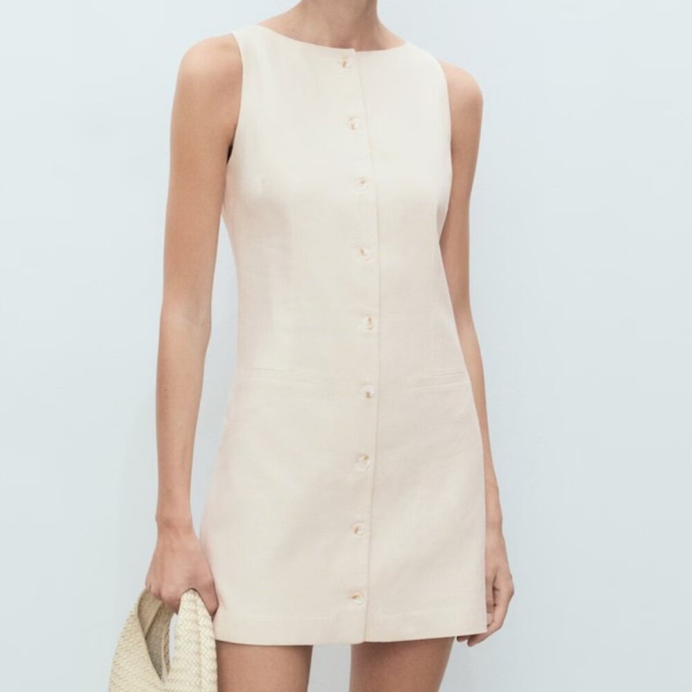 Mango Ecru Linen Dress